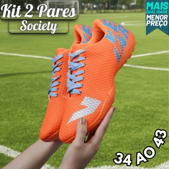 Kit 2 Pares Chuteira Society Masculina Costurada Durável e Confortável