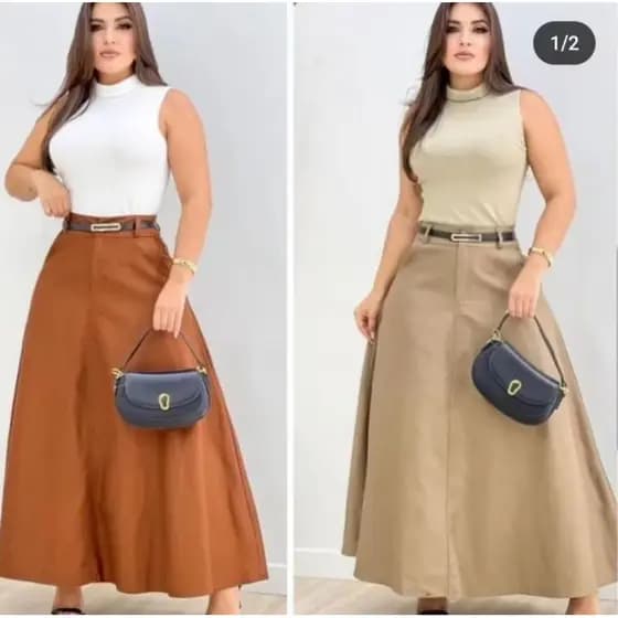 SAIA RODADA LONGA FEMININA ALFAIATARIA MODA EVANGÉLICA CASUAL BÁSICA INVERNO CINTURA ALTA ELEGANTE TENDÊNCIA