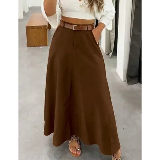 SAIA RODADA LONGA FEMININA ALFAIATARIA MODA EVANGÉLICA CASUAL BÁSICA INVERNO CINTURA ALTA ELEGANTE TENDÊNCIA