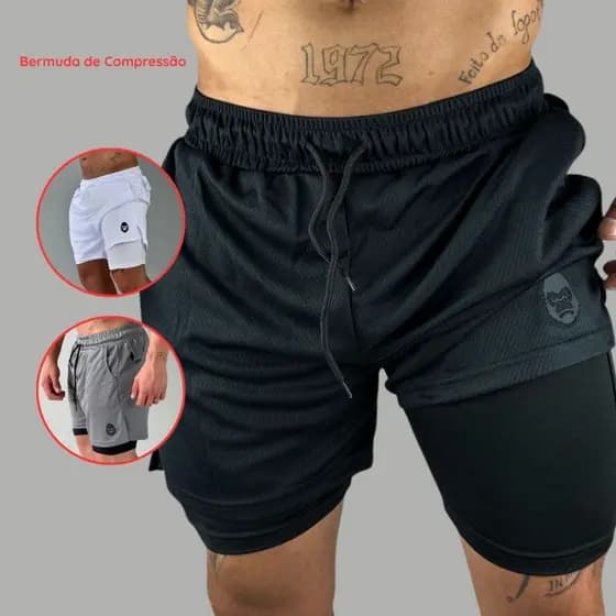 Bermuda 2 em 1 Térmica Masculina Forro de Compressão