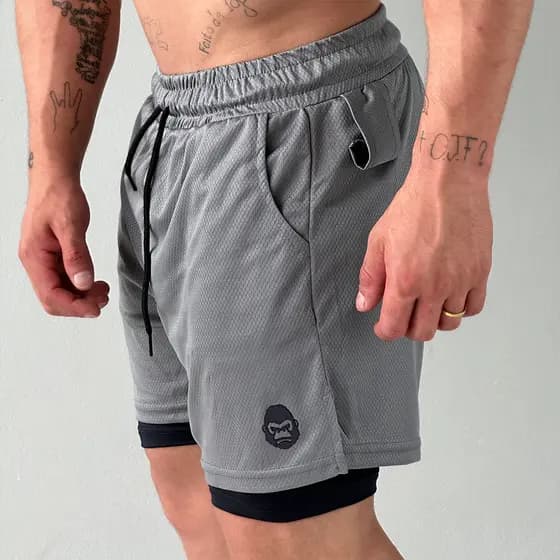 Shorts 2 em 1 Academia Masculino 2 em 1 Corrida Treino