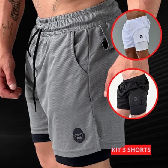 KIT 3 Bermudas Shorts 2 em 1 Premium Kong