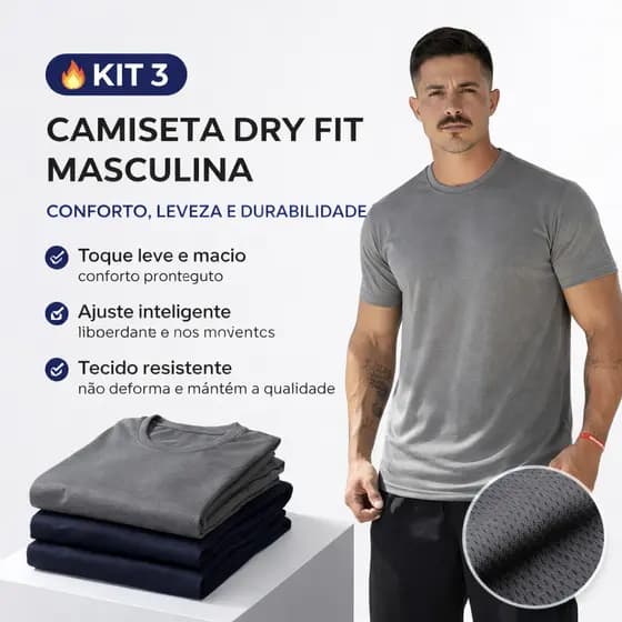 Kit 3 Peças Camisetas Treino Masculinas Dry Fit Academia Manga Curta Leves Respiráveis e Secagem Rápida