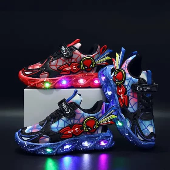 Tênis infantil Meninos Tênis de Luz LED Homem-Aranha Tênis de Moda Confortável Casual Running Boys