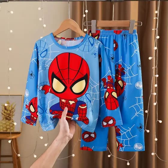 Homem Aranha Pijama infantil Meninos e Meninas Calças de manga comprida de outono Loungewear Dinosaur Conjunto infantil