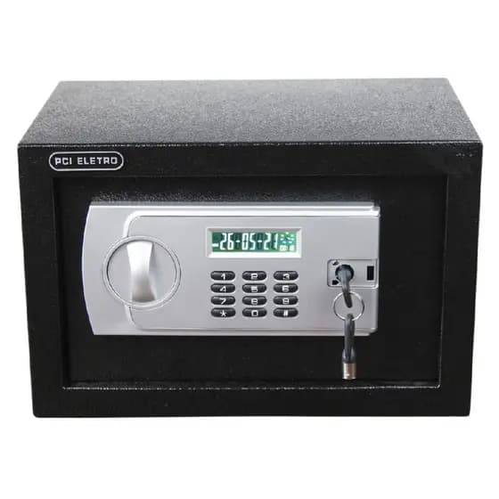 Cofre Display Eletrônico Com Chave Senha Preto 20mm 4kg 8 Litros Digital Pci Cofres