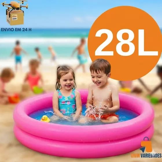 Piscina Inflável Infantil De Bebê Para Criança 28 Litros Colorida Banheira Portátil Praia Verão Rosa Menina