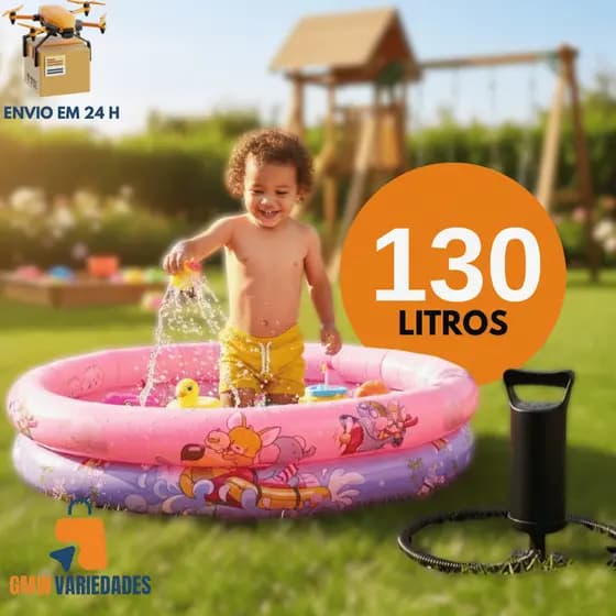 Piscina Infantil Inflável Menina Ou Menino 130 Litros + Bomba De Encher