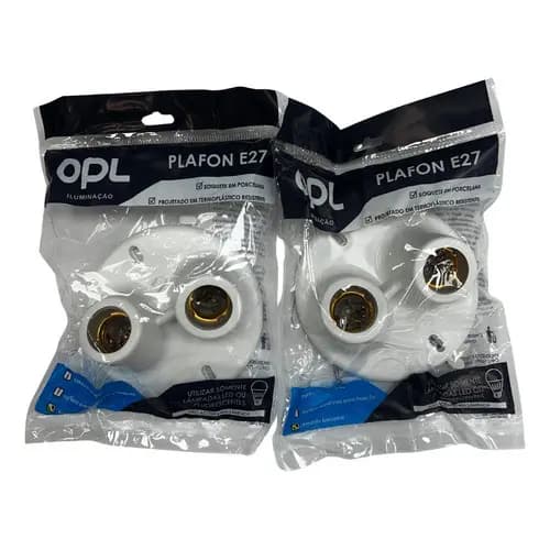 2un Plafon. Duplo Branco Plastic Soquete Porcelana Opl Branco