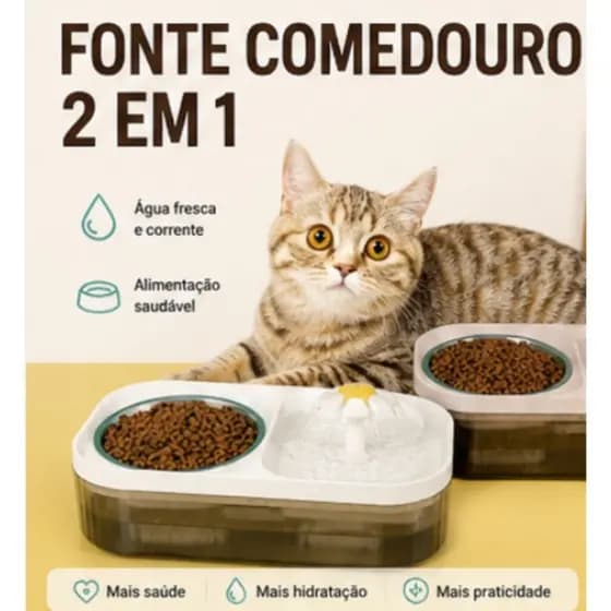 Fonte Bebedouro e Comedouro Para Gatos E Cães Automático Little 3 Litro Fonte Automática Para Gatos 2 em 1 Comedouro