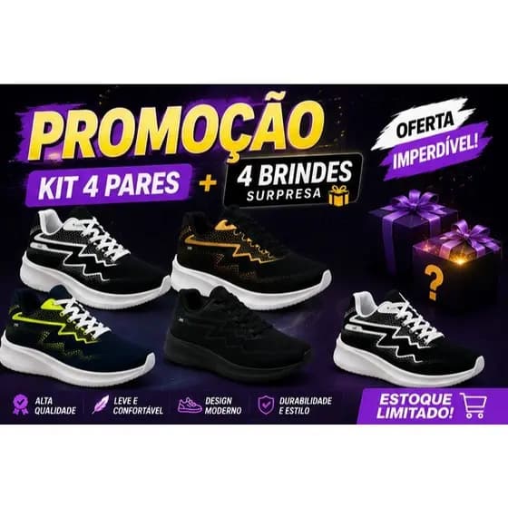 KIT 4 pares de tênis masculino casual esportivo macio para todas ocasiões envio imediato 34 ao 43
