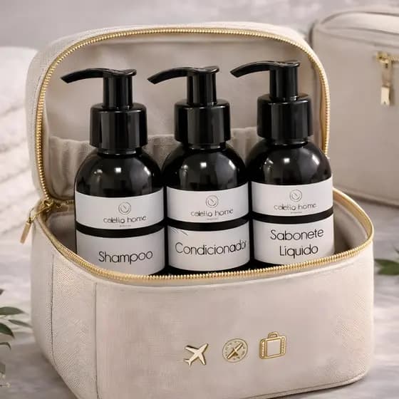Kit Frascos Organizador 100ml de Viagem Shampoo Condicionador e Sabonete Higiene e Cuidados