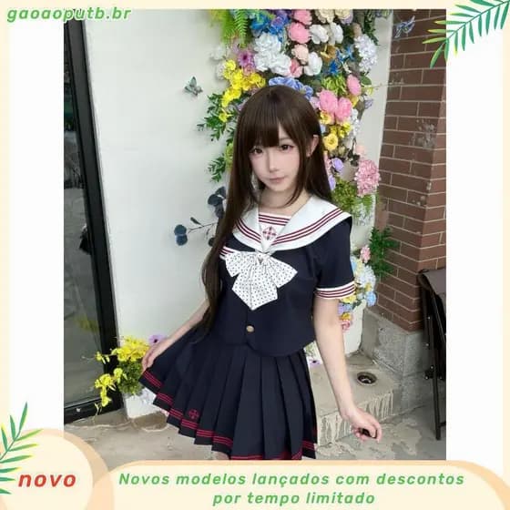 Late cereja timbrado Yu Shiluo Original genuíno JK uniforme ciano cor marinheiro uniforme longo manga curta bonito terno