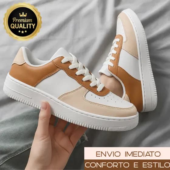 Tênis Casual Feminino Leve e Confortável Sapatênis Feminino Calce Fácil Couro