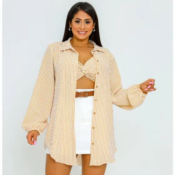 Conjunto Chamisse Listrado Con Cropped De Amarraçaes