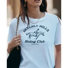 Camiseta De Manga Curta Com Estampa De Letras Do Clube Equestre Estilo Esportivo Retrô Americano 100 % Algodão Premium P