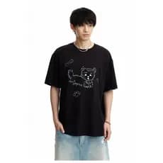 XS-3XL Estilo Liberdade Camisa De Qualidade Premium DSP Bonito Cão Padrão Impressão 100 % Algodão Em Torno Do Pescoço Ca