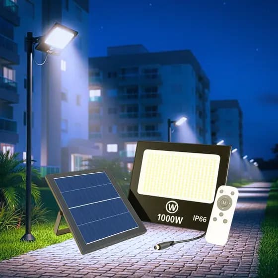Kit Refletores Solar 1000W LED Painel Solar Controle Remoto IP66 Instalação Fácil Holofote A prova D'água com Alça