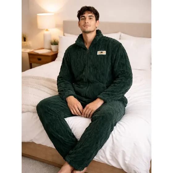 Conjunto Pijama Masculino Plush Quentinho Inverno Com Zíper