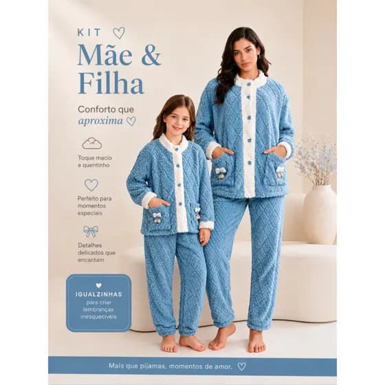 Conjunto Pijama Familiar Mãe e Filha Inverno | Estilo Moda, Tecido Plush Macio, Super Quentinho e Confortável