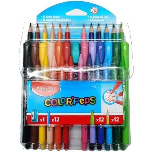 Kit Maped Color Pep's Giz de Cera + Lápis de Cor + Canetinhas Hidrográficas + Apontador