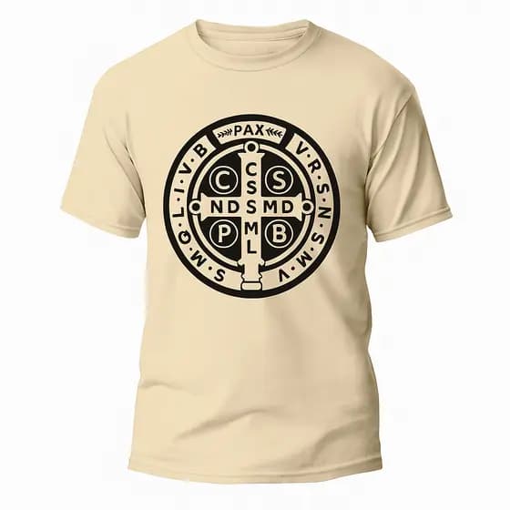 Camiseta Camisa masculina Medalha São Bento Religiosa Cristã Algodão