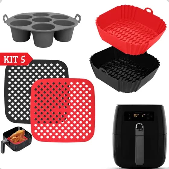 Kit 5 Forma Forro Silicone Tapete Protetor Cupcake Air Fryer Forno Microondas Antiaderente