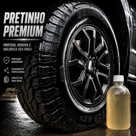 Pretinho Automotivo Brilhante - Abrilhantador Pneus Profissional, Fácil Aplicação, Não Melecante