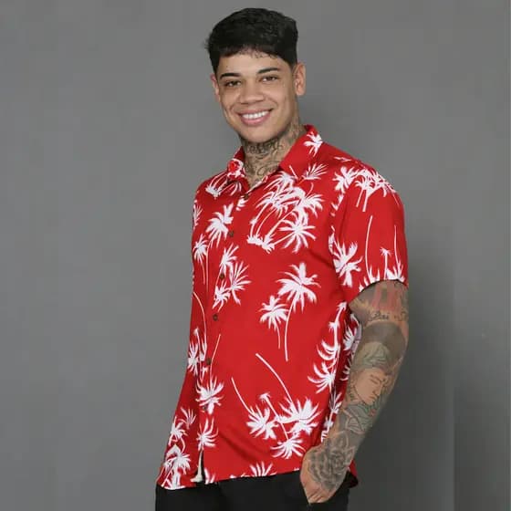 Camisa Hawaiana Masculina Manga Curta Social Floral Florida Slim Verao Moda Praia