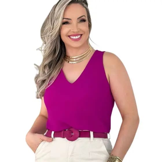 Camisa Social Blusa Feminina Regata Alça Larga Tecido Duna Não Amassa Blusinha Fresquinha Com Forro