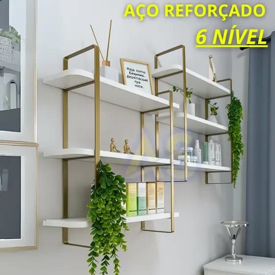 Kit 2 Prateleira Industrial Aço Reforçado Hone 60x60x15 | 6 Níveis Parede Sala Clínica Estética Decoração