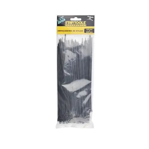 Abraçadeira Nylon 20cm Resistente Durável Organiza Fixação Forte Pacote 100un Preto
