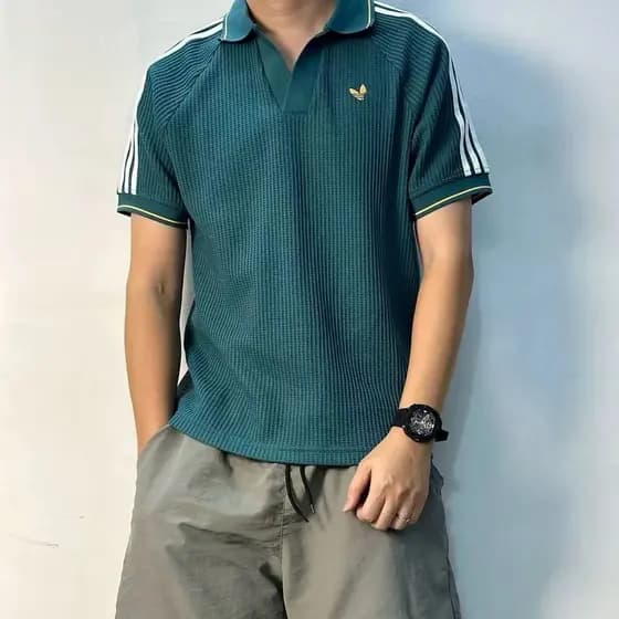 Clássico bordado Waffle Retro listrado camisa POLO respirável Casual simples versátil moda estilo esportivo