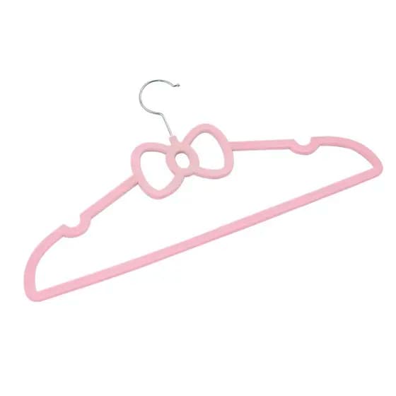 Kit 10 Cabides Veludo Rosa Slim Antideslizante Formato Laço