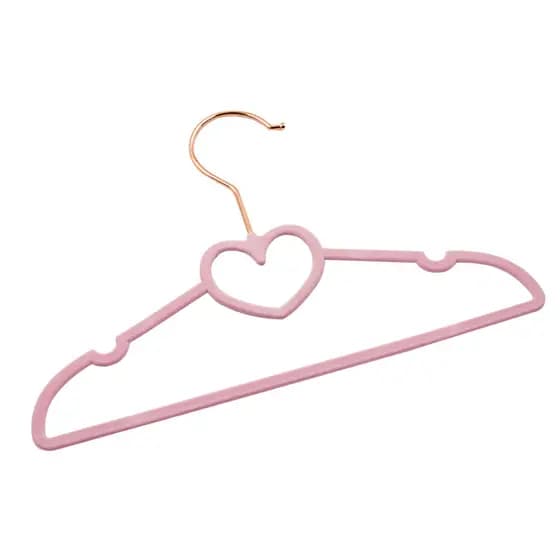 Kit 10 Cabides Veludo Rosa Gancho Rose Infantil 28cm Coração