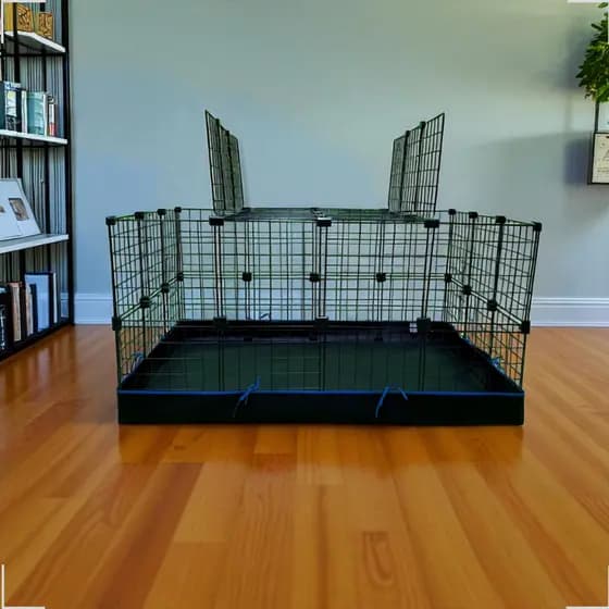 Cercado Pet 30x30 com Tela de Aço, Duas Tampas, Forro Lavável e Estrutura Branco e Preto