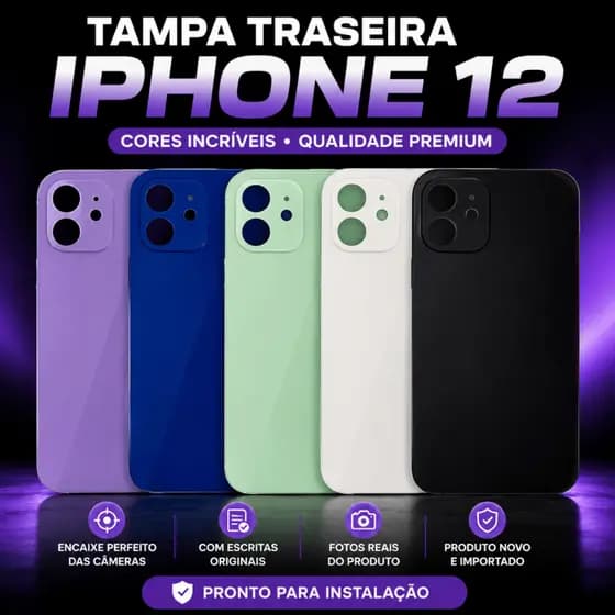 Tampa Traseira de Vidro para Iphone 12 Furo Maior Envio Rápido