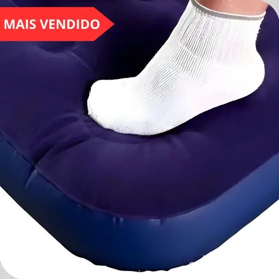 Colchão Inflável Solteiro Mor com Inflador Embutido Azul Colchão de Ar Resistente para Camping Viagem e Visitas