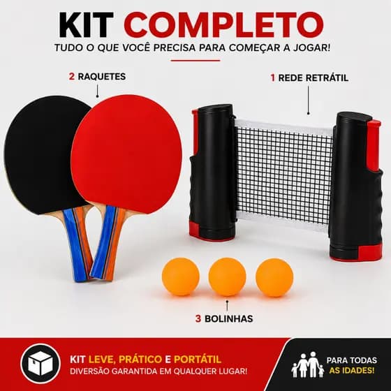 Kit Ping Pong Tenis De Mesa 2 Raquetes Rede Retrátil 3 Bolinhas Premium