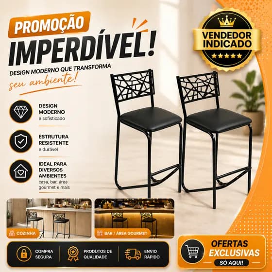 Kit 2 Banquetas Alta/Baixa Area Gourmet Oferta Relâmpago Copa do Mundo