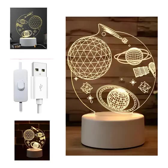Luminária De Mesa Abajur 3D Iluminação Carregamento USB Para Presente Decoração De Quarto, Sala e Escritório KL1520