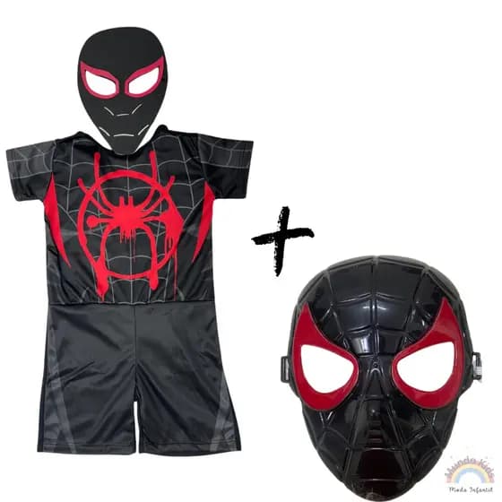 Fantasia Infantil Homem Aranha Miles Morales Com 2 Mascaras - Envio Imediato