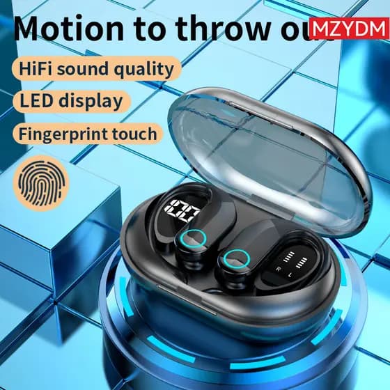 Fones De Ouvido Esportivos Sem Fio Bluetooth 5.4 HIFI Bass À Prova D'água Com Cancelamento De Ruído E Display LED
