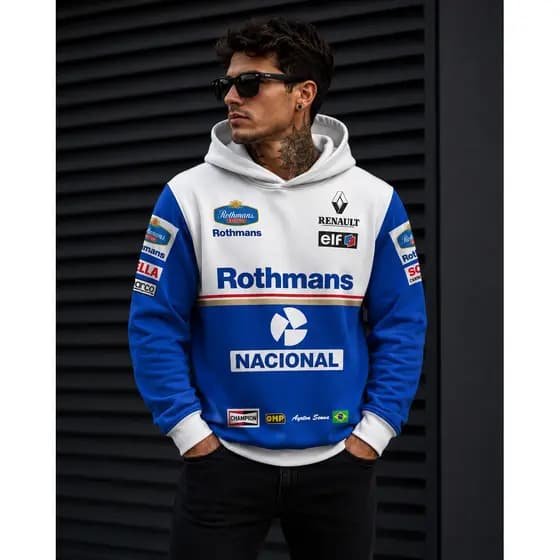 Moletom Full Print 3D Rothmans Azul Blusa Unissex Com Capuz e Bolso Streetwear