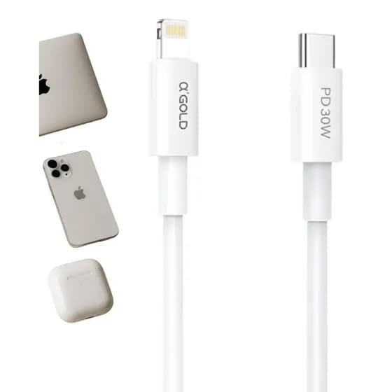 CABO USB 1M TURBO TIPO-C PARA LIGHTNING BRANCO 30W GOLD PRO