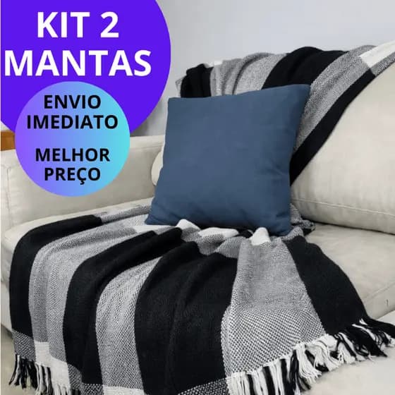 KIT 2 Mantas para Sofá Artesanal em Algodão 210x120cm – Cobertura Decorativa | sofá e cama