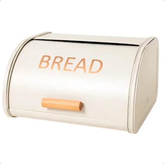 Porta Pão em Aço Carbono Cor Areia com Tampa Retrátil | Caixa para Pães Decorativa Premium 30,5x17cm