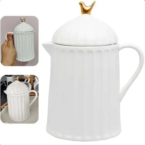 Bule De Cerâmica Com Tampa Colibri Branco 600ml - Wolff