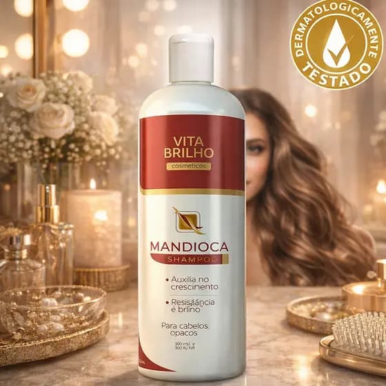 Shampoo Mandioca 1L com Tampa Tratamento Diário para Cabelos Opacos e Quebradiços