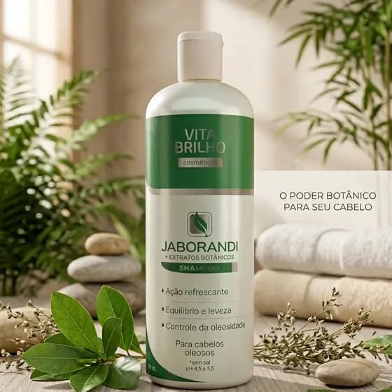 Vita Brilho Shampoo Profissional Jaborandi + Extratos Botânicos 1L com Tampa Combate a Caspa e Hidrata os Cabelos